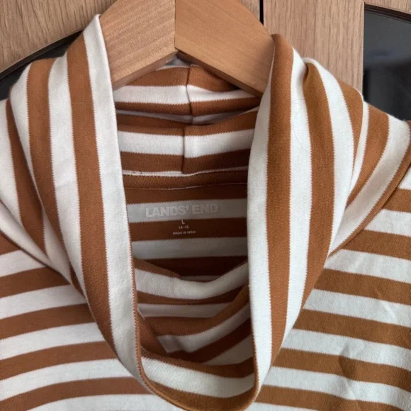 Lands' End Supima Cotton Striped Cowl Neck Top Women’s L Brown White NWT - Picture 6 of 11
